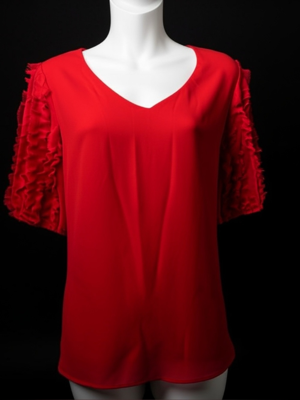 Cato Red V-Neck Top with Ruffled Sleeves